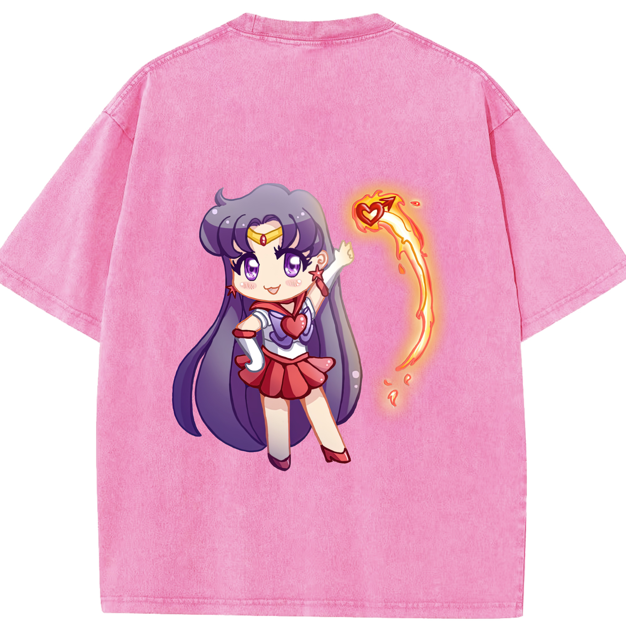 （画像用） 美少女戦士セーラームーン 火野レイ ひの レイ Sailor Moon Hino Rei （セーラーマーズ,Sailor Mars） 綿100% ヴィンテージ風 半袖Tシャツ（背面プリント）
